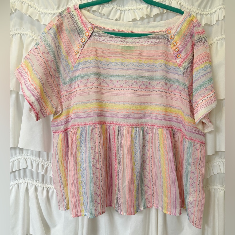 Anthropologie Letty Short Sleeve Babydoll Blouse - Size Large - Picture 3 of 9